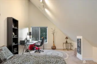 Flexible loft accommodates sleeping, entertainment, office, and more.