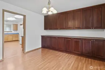 Other end of the great room with a built in buffet for all of your serving plates and dishes.