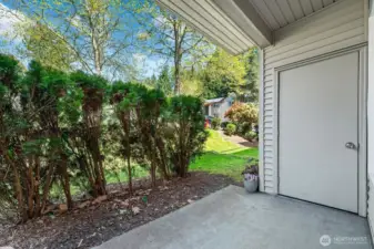 Private patio and storage area