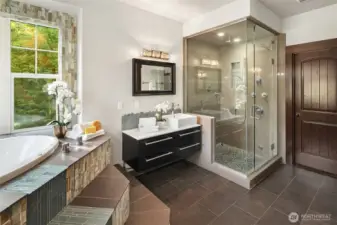 Dual vanities and steam shower