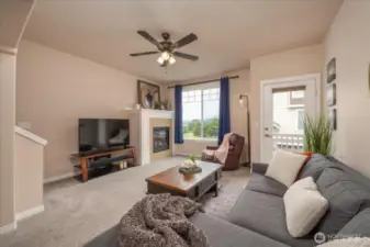 Don't let the clouds fool you....the is a great view of the Cascades and river.  Even have a fireplace for those cozy couch days.  Enjoy fresh air while sitting on your own balcony.