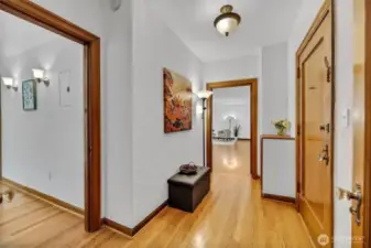The main unit entry. Bedroom to the left, hallway to the right.