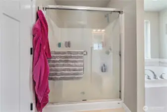 In here you'll find walk in shower and soaking tub