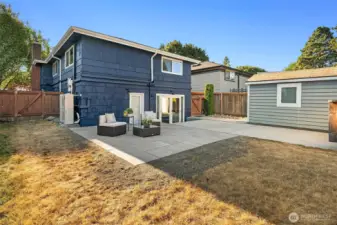 The backyard is fully fenced and has a new paver patio. Shed for extra storage!