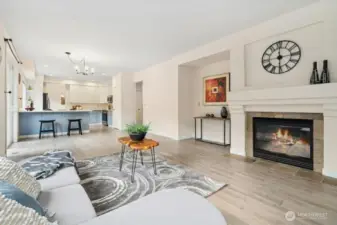 view from family room to kitchen