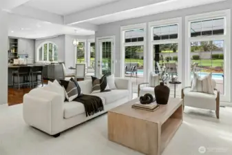 The kitchen transitions seamlessly, no step down.