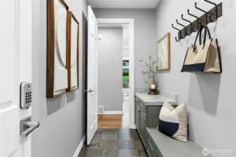 Mud room off the 4-car garage.