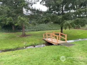 Bridge across the creek on the lawn below the clubhouse.  Enjoy the walking trails here