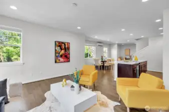 Oversized living room is light and airy. Great place to just hang out.