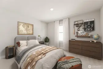 Secondary upstairs bedroom + walk in closet - virtually staged.