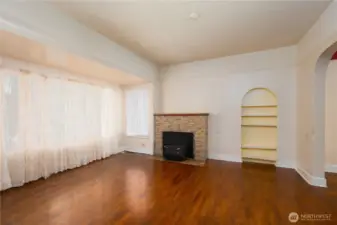 Unit A living area with wood stove.