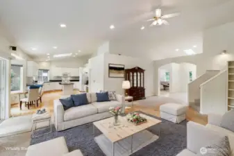 Great Room into Kitchen Virtually Staged