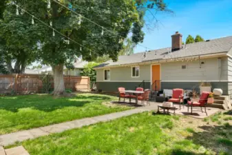 Patio with room for eating, seating and fire pit