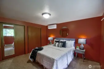 This room hosts the 2nd ductless mini-split for heating and cooling, plus boasts double closets.