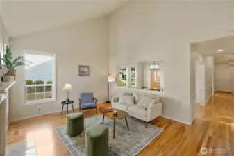 Cozy living space and grand ceilings
