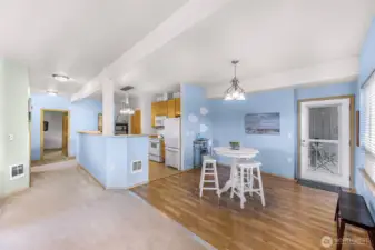 This unit has an outside door off the patio and into the dining area, which serves as a convenient private entrance.