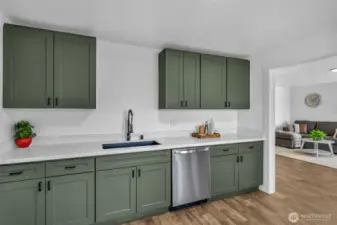 Lovely quartz countertops! All cabinets are slow close!