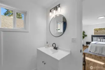 Primary bathroom with all new fixtures!