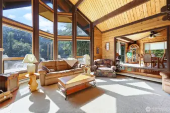 Large windows overlooking the river