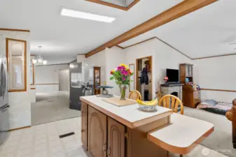 Kitchen looking towards dining room and living room