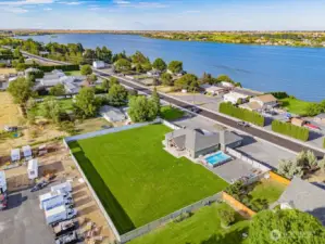 Large back yard with the pool and ample parking