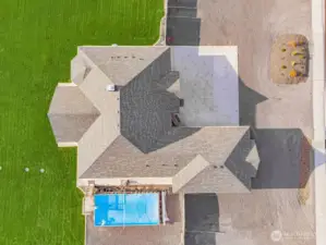 Over head of house and pool