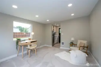 The studio offers a refrigerator, sink, and bathroom.