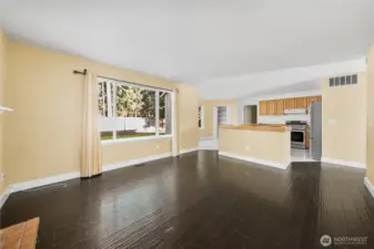 An open kitchen-family room concept enhancing natural light.
