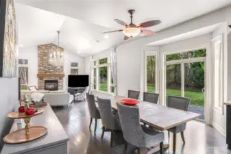 Dining space with slider out to the backyard