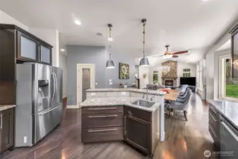 Kitchen workspace with generous counter space and island sink