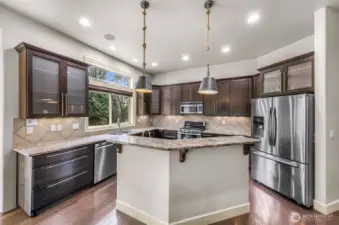 Kitchen island with pendant lighting