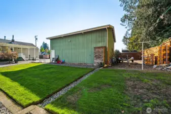 Yes, this home has a playground, plenty of parking options, wood storage PLUS a yard for the animals or playtime!