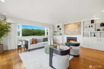 Built in bookshelves and cabinets.