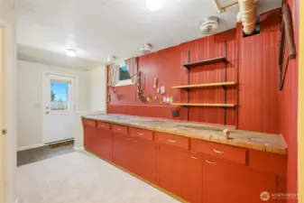 Small shop area in lower level with access to the greenhouse area.