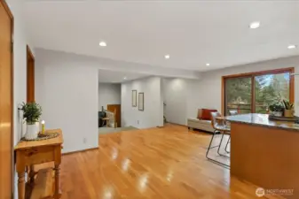 View to the family room, note the stairway entrance to the bonus room