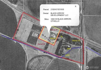 Parcel #1 is highlighted in Yellow that is where the main house is. Parcel #2 is highlighted in Red. The blue line is the canal