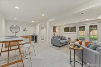 Spacious downstairs family room.