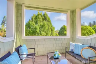 Step out of your living room and enjoy the seasons from this lovely covered deck. Al fresco dining, coffee, siesta, or bird watching, a great place to be.