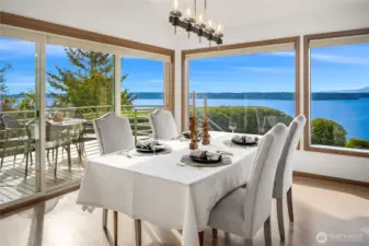 Glass doors open for indoor/outdoor dining.