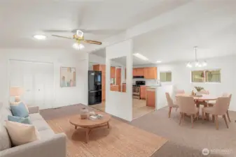 Virtually staged living and dining rooms