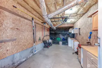 Sellers set this up as their shop, project, tool storage area! You can see the wide open crawl space behind the shop.