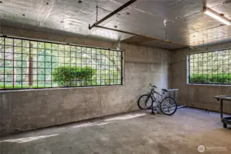 Bike racks in secured garage.