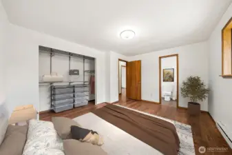 Another view of the primary showing the Elfa Closet system installed