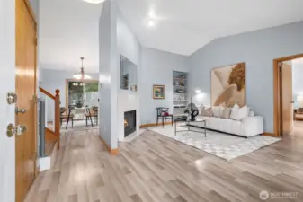 Bright and cheery Living room with fireplace