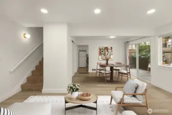 Living area and dining space (virtually staged)