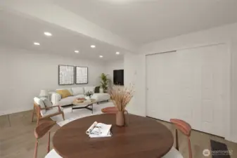Living area and dining space (virtually staged)