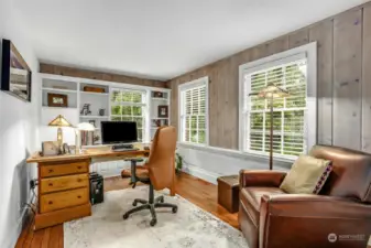 Main floor office with double hung French windows
