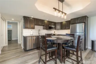 Apartment kitchen. Double doors on left are the laundry closet.