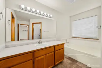 Great vanity space and cabinets.