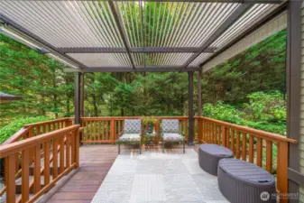 A private deck crafted with premium Teak wood—offering timeless beauty, durability, and a warm natural touch